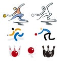 Bowling and petanque player icons. Royalty Free Stock Photo