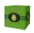 Single 3D symbol green herb wrapped box with yellow flower.