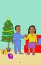 illustration of a boy asking his mother about Christmas gifts