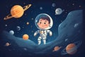 Illustration of a boy astronaut in a space suit in space among planets, Generative AI 2 Royalty Free Stock Photo