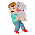 Boy carrying his dog Royalty Free Stock Photo