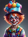 illustration, boy dressed as a clown, hat cutecore clown.