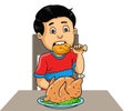 Illustration boy eat fried chicken