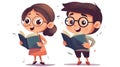 Illustration of boy and girl reading books Royalty Free Stock Photo