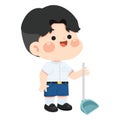 Illustration of a Boy Holding a Dustpan Royalty Free Stock Photo