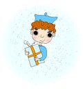 Illustration of a Boy Holding a Gift in a Beautifully Royalty Free Stock Photo