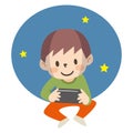 Illustration of a boy playing a game at night Royalty Free Stock Photo