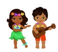 Illustration of boy playing guitar and hawaiian girl hula dancing Royalty Free Stock Photo