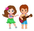 Illustration of boy playing guitar and hawaiian girl hula dancing Royalty Free Stock Photo