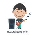 Boy playing guitar. Music makes me happy Royalty Free Stock Photo