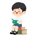 Illustration of Boy Reading Book on Stack Royalty Free Stock Photo