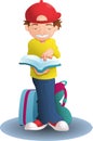 Illustration of a boy reading guiding book for traveling