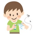 Illustration of a boy spraying insect repellent