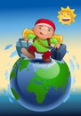 Illustration of a boy traveling around the world