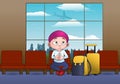 Illustration of a boy waiting for plane departure on traveling