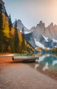 Illustration of Braies Lake During the Autumn Season at the Italian Alps