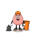Illustration of brain cartoon as a garbage collector