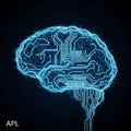 Illustration of a brain composed of circuit like patterns glowing Royalty Free Stock Photo