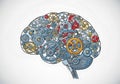 Illustration of a brain composed of interlocking gears and cogs in Royalty Free Stock Photo