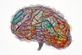 Illustration of brain, concept of intricate neuro pattern with colorful lines