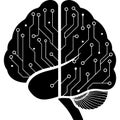 Illustration of a brain with digital circuit patterns representing artificial intelligence and human cognition Royalty Free Stock Photo