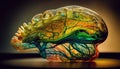 colored translucent glass resembling a brain