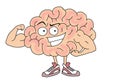 Illustration of a brain with sneakers and muscular arms