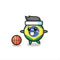 Illustration of brazil flag badge cartoon is playing basketball Royalty Free Stock Photo