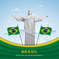 Illustration of Brazil independence day with artistic flag and christ statue and city