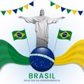 Illustration of Brazil independence day with christ statue and flag dfesign