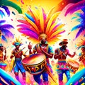 illustration of brazilian carnival with drummers and colorful background Generative AI Royalty Free Stock Photo