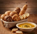 illustration - Bread basket with mixed rolls and baguette slices Royalty Free Stock Photo