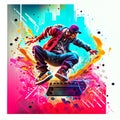 illustration of a breakdancer performing on a stage with colorful background Generative AI Royalty Free Stock Photo