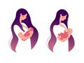 Illustration of breastfeeding, lactation. A mother breastfeeds her baby. The concept of motherhood, health, family, childhood