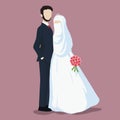 Illustration of Bride and Groom, Wedding Couple Cartoon Vector. Royalty Free Stock Photo