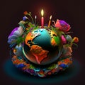 nature illustration bouquet of flowers around the planet sphere wallpaper for your phone.