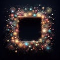 illustration of bright and colorful fireworks making a border or frame with copy space on black Royalty Free Stock Photo