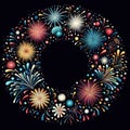 illustration of bright and colorful fireworks making a border or frame with copy space on black Royalty Free Stock Photo