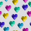 Illustration with bright geometric abstract polygonal hearts for use in design for valentines day or wedding. Seamless pattern Royalty Free Stock Photo