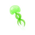 Bright green swimming jellyfish. Marine animal with umbrella-shaped body and long tentacles. Flat vector for children Royalty Free Stock Photo