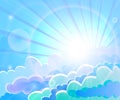 Illustration bright picture of the sunlight streaming through blue clouds