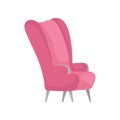 Flat vector icon of bright pink armchair, side view. Stylish furniture for living room. Comfortable soft chair Royalty Free Stock Photo