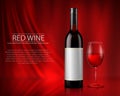 Set of realistic illustration of glass wine bottles and glasses with white and red wine Royalty Free Stock Photo