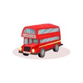 Bright Red Double Decker Bus. Popular Public Transport In London. Famous Symbol Of England. Flat Vector Icon