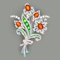 brilliant jewelry brooch in the shape of a bouquet of flowers with precious stones