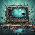 an illustration of a broken computer screen with a hole in it Royalty Free Stock Photo