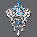 brooch with pearls and precious stones. Filigree victorian jewelry. Design element