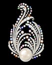 brooch with pearls and precious stones. Filigree victorian jewelry. Design element