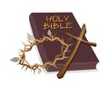 Holy Bible with Wooden Cross and Crown of Thorn Royalty Free Stock Photo