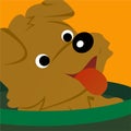 Illustration of a Brown Dog Sticks Out its Tongue in a Green Bucket, Cute Funny Character, Flat Design